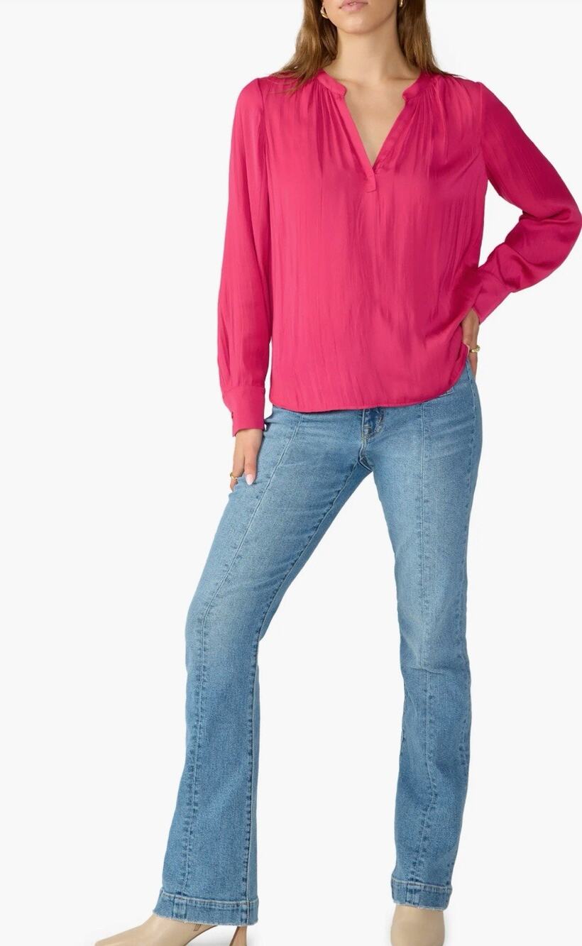 Stunning SANCTUARY Cranberry Lizzie Sateen Tunic Long Sleeve Blouse NWT L